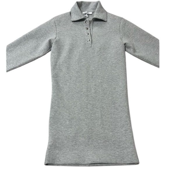 FRAME Women’s Strong Shoulder Grey Collared Mini Sweater Shirt Dress Size XS - Picture 3 of 10